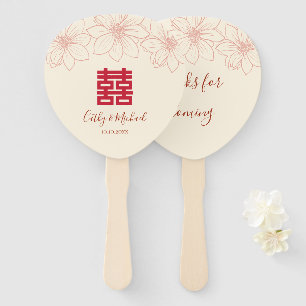 Boho red and beige floral Chinese wedding Hand Fan