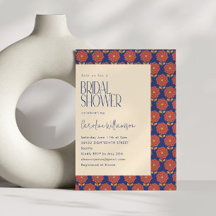 Boho Red and Blue Floral Botanical Bridal Shower Invitation