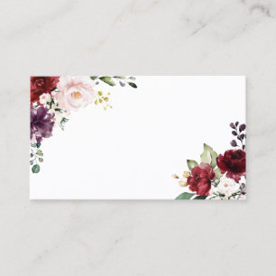 Boho Red and Purple Watercolor Flowers Wedding Place Card