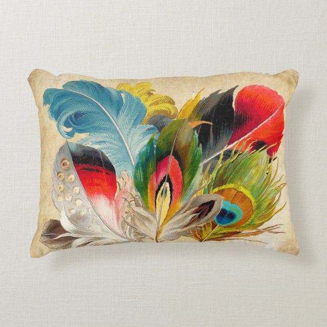 Boho Red and Yellow Trendy Feather Decorative Cushion (Front)