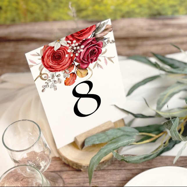 Boho Red Autumn Florals Table Number (Creator Uploaded)