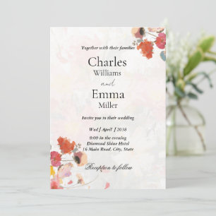 Boho Red & blush Pink Floral Wedding  Invitation