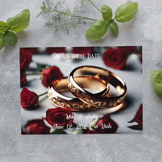 Boho Red Decorative Flowers Wedding Save The Date (wedding invitation, wedding template, rsvp card, photo save the date)