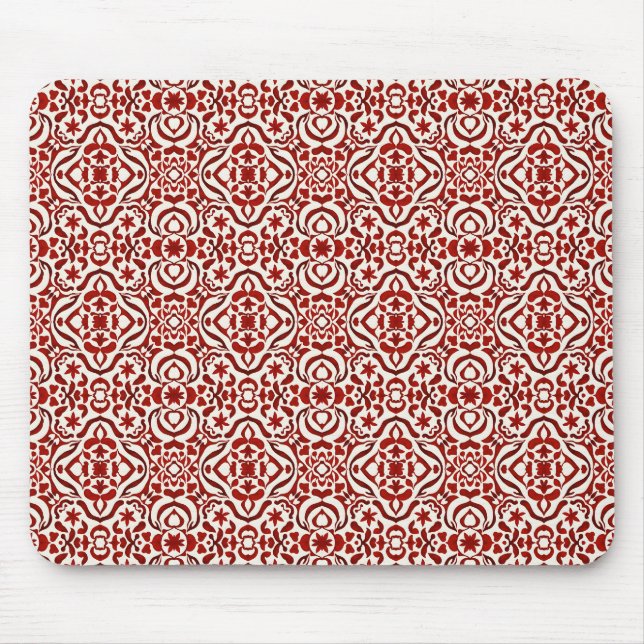 Boho Red Floral Damask Seamless Pattern Design Mouse Pad (Front)