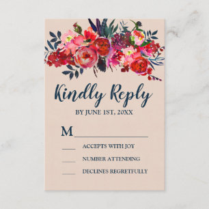 Boho Red Floral RSVP Response Card