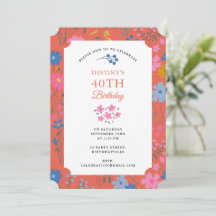 Boho Red Floral Wildflowers 30th 40th Birthday