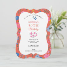 Boho Red Floral Wildflowers 30th 40th Birthday