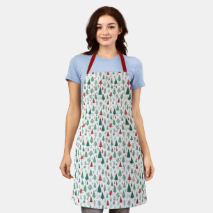 Boho Red Green Christmas Trees Holiday Apron