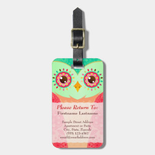 Boho Red & Green Owl Custom Luggage Tag