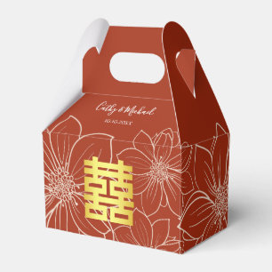 Boho red modern floral Chinese wedding Favour Box