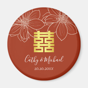 Boho red modern floral Chinese wedding Magnet
