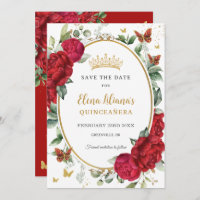 Boho Red Peonies Floral Butterflies Quinceañera 
