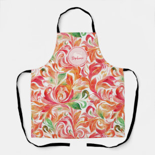 Boho Red Pink Orange Green Paisley Floral Apron
