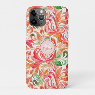 Boho Red Pink Orange Green Paisley Floral iPhone 11 Pro Case