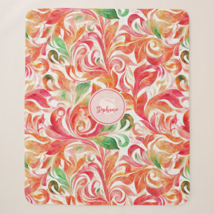 Boho Red Pink Orange Green Paisley Floral Sherpa Blanket