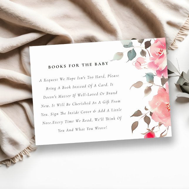 Boho Red Pink Rose Flowers Books For Baby Shower Enclosure Card (Creator Uploaded)