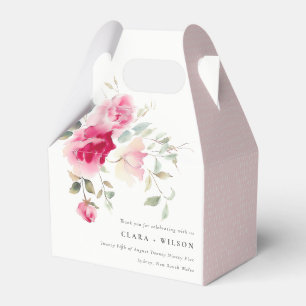 Boho Red Pink Rose Flowers Watercolor Wedding Favour Box