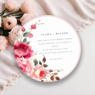 Boho Red Pink Rose Flowers Watercolor Wedding Invitation