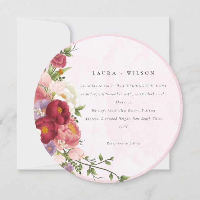 Boho Red Pink white Rose Flowers modern Invitation (Front)