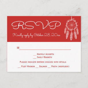Boho Red RSVP Native American Dreamcatcher Wedding Invitation Postcard