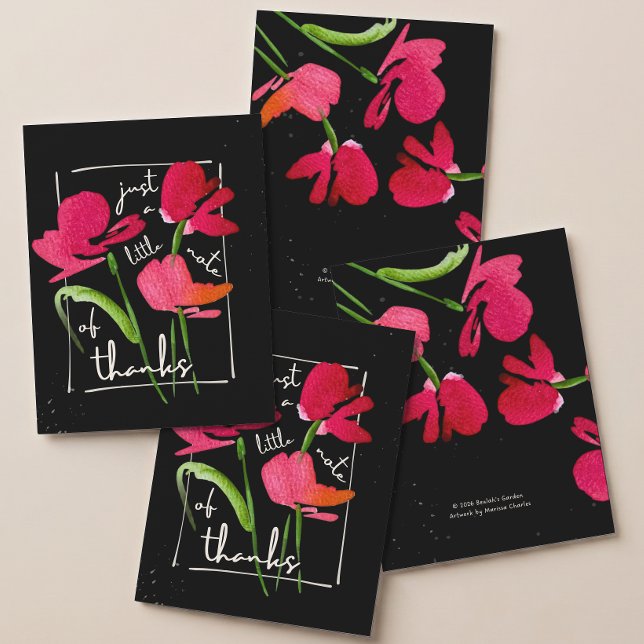 Boho Red Wildflower Script Thank You Card  (Creator Uploaded)
