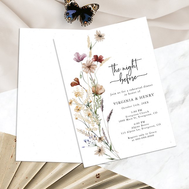 Boho Rehearsal Dinner Invitation (White Boho Watercolor Wildflower Rehearsal Dinner Invitation by Painted Paperie
)