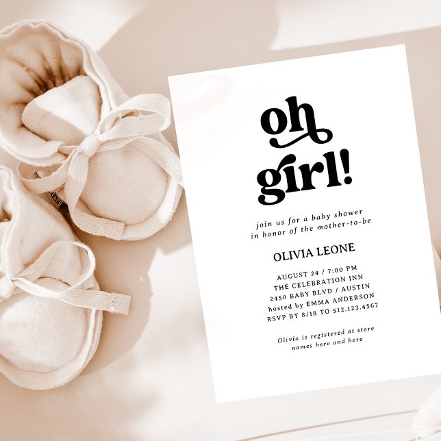 Boho Retro Black and White | Oh Girl Baby Shower Invitation (Creator Uploaded)