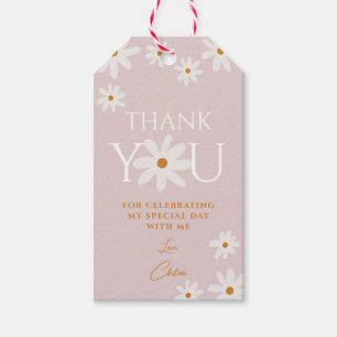 Boho Retro Blush Pink Daisy Thank You Gift Tags