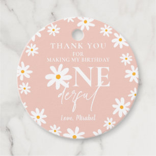 Boho Retro Blush Pink Daisy Wild One 1st Birthday Favour Tags