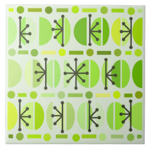 Boho Retro Bowls Lines Chartreuse Ceramic Tile