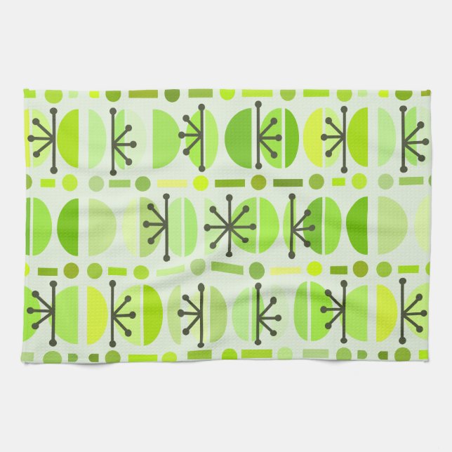 Boho Retro Bowls Lines Chartreuse Tea Towel (Horizontal)