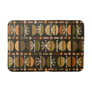 Boho Retro Bowls Lines Dark Earth Tones Bath Mat