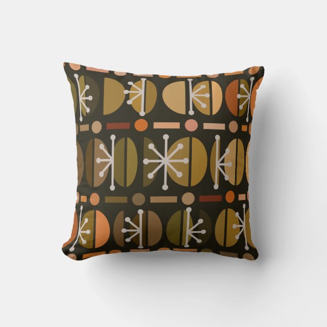 Boho Retro Bowls Lines Dark Earth Tones Cushion (Front)