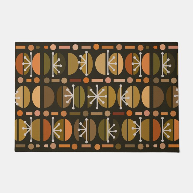 Boho Retro Bowls Lines Dark Earth Tones Doormat (Front)