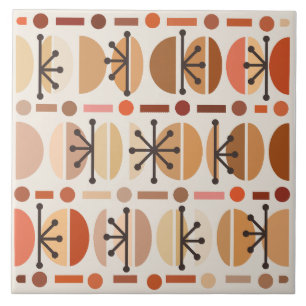Boho Retro Bowls Lines Earth Tones Ceramic Tile