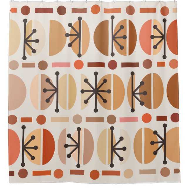 Boho Retro Bowls Lines Earth Tones Shower Curtain (Front)