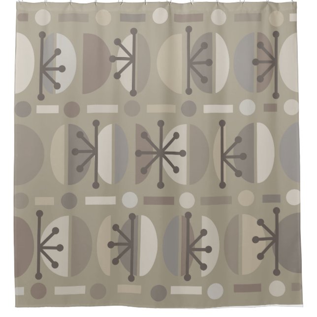 Boho Retro Bowls Lines Taupe Shower Curtain (Front)