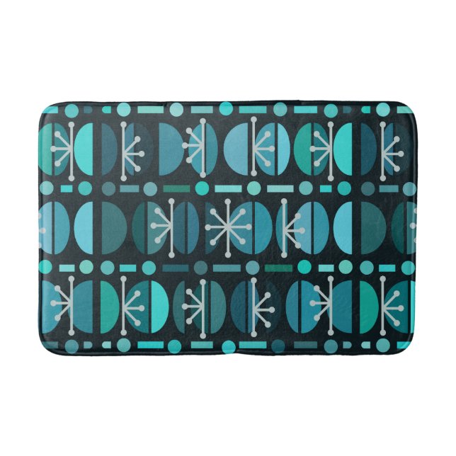 Boho Retro Bowls Lines Teal Bath Mat (Front)