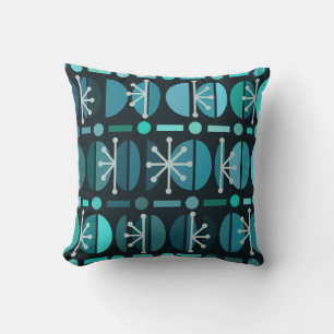Boho Retro Bowls Lines Teal Cushion
