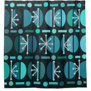 Boho Retro Bowls Lines Teal Shower Curtain