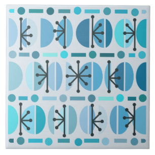 Boho Retro Bowls Lines Turquoise Ceramic Tile