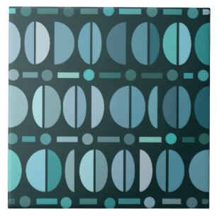 Boho Retro Bowls Pattern Teal Ceramic Tile