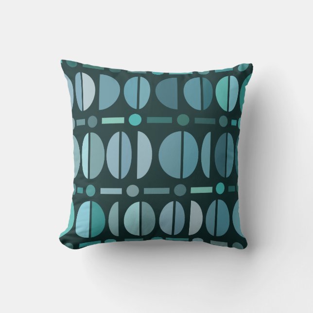 Boho Retro Bowls Pattern Teal Cushion (Front)