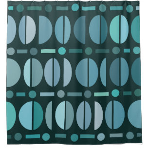 Boho Retro Bowls Pattern Teal Shower Curtain