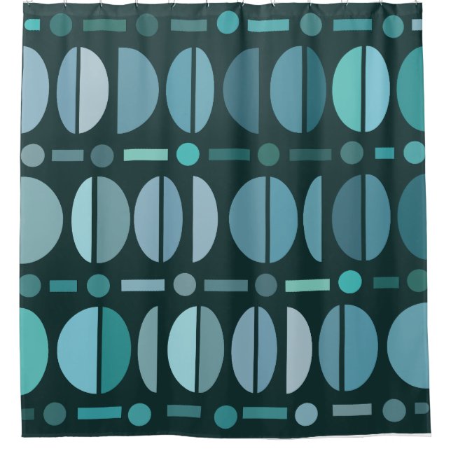 Boho Retro Bowls Pattern Teal Shower Curtain (Front)