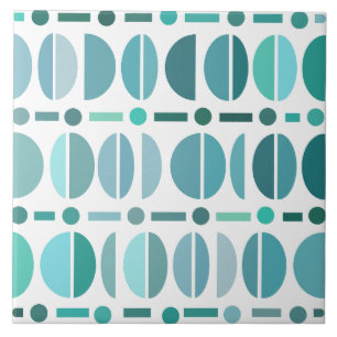 Boho Retro Bowls Pattern Turquoise Ceramic Tile
