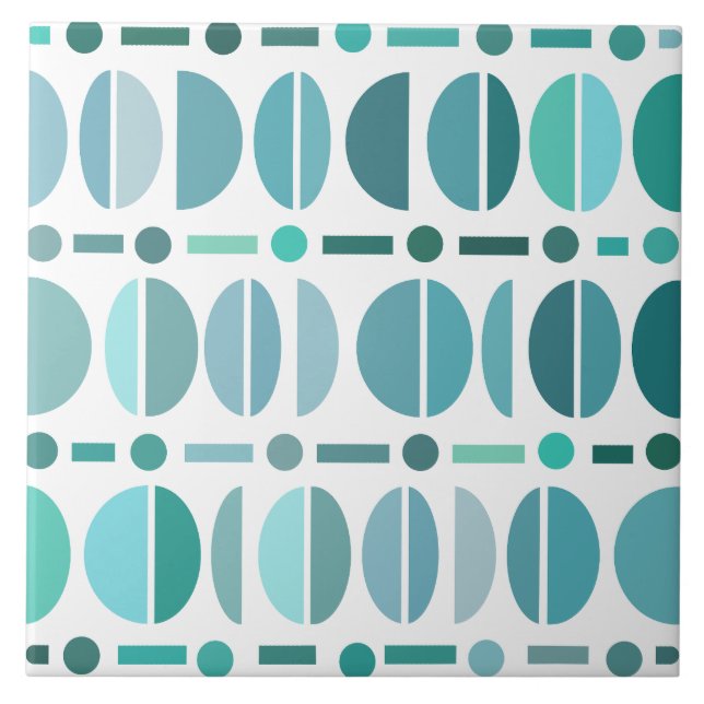 Boho Retro Bowls Pattern Turquoise Ceramic Tile (Front)