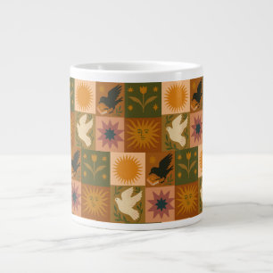 Boho Retro Celestial Sun Moon  Large Coffee Mug