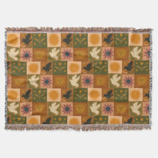 Boho Retro Celestial Sun Moon Throw Blanket