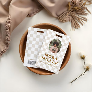 Boho Retro Chequered Pattern Photo ID Barcode Badge